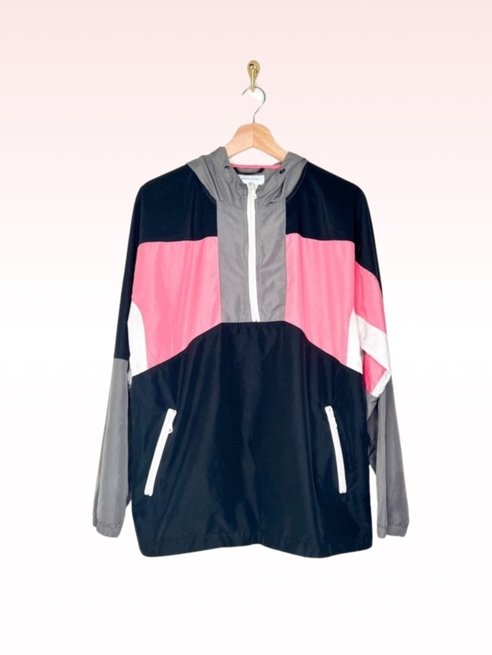 URBAN OUTFITTERS retro style lightweight pink and black rain jacket (Sz …